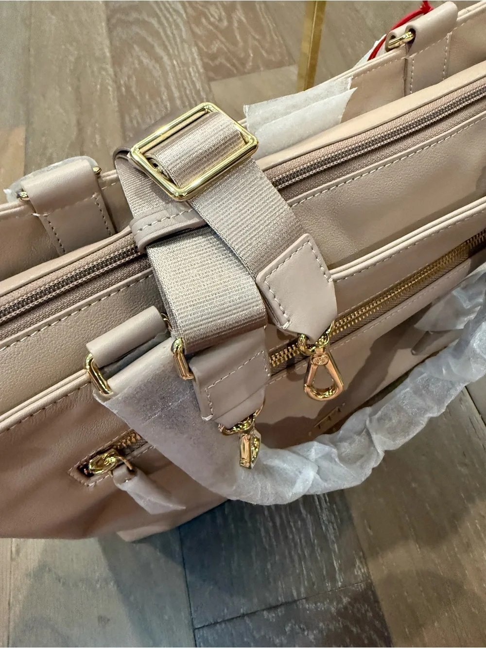 Tumi Blush Pink All Leather Laptop Tote with Gold Hardware Fits 14” Laptop